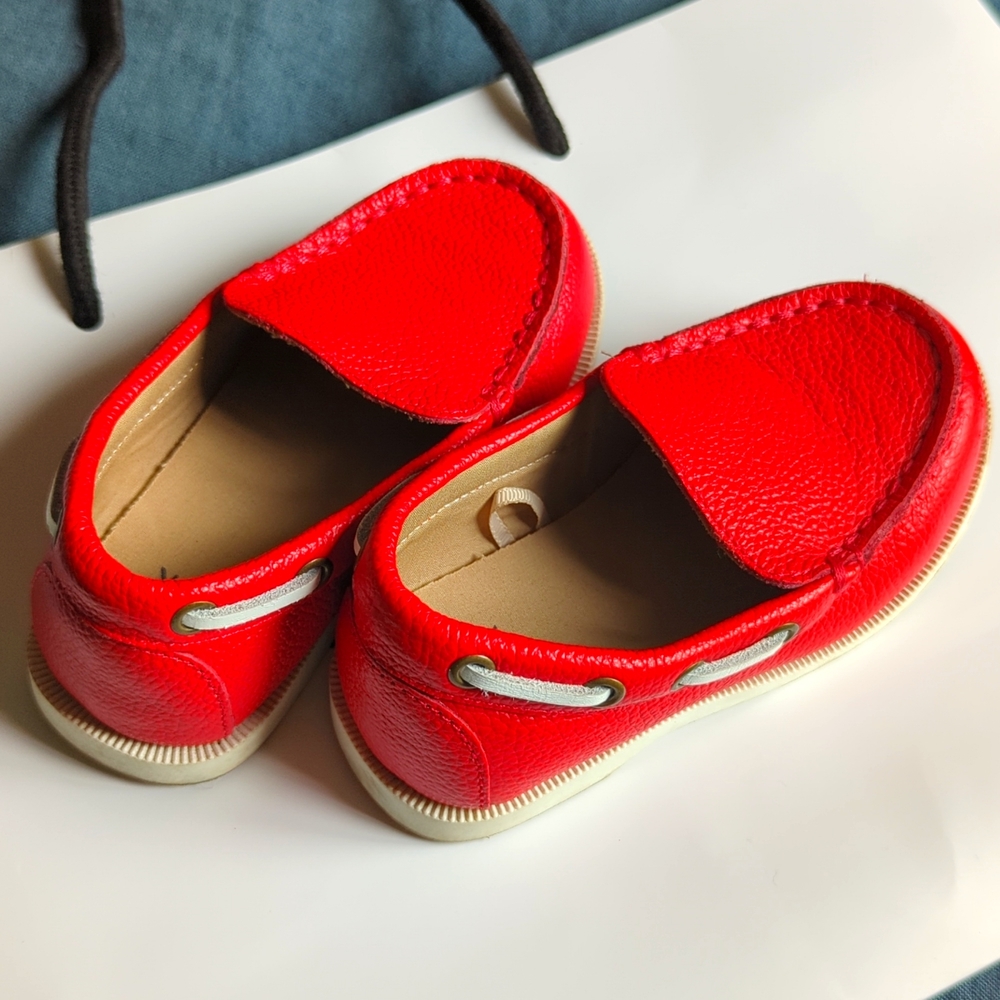 Janie and Jack Red Leather Boat Shoes